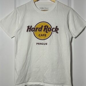 Hard Rock Cafe Prague 100% Cotton White Graphic T-Shirt Tourist Tee Retro Style